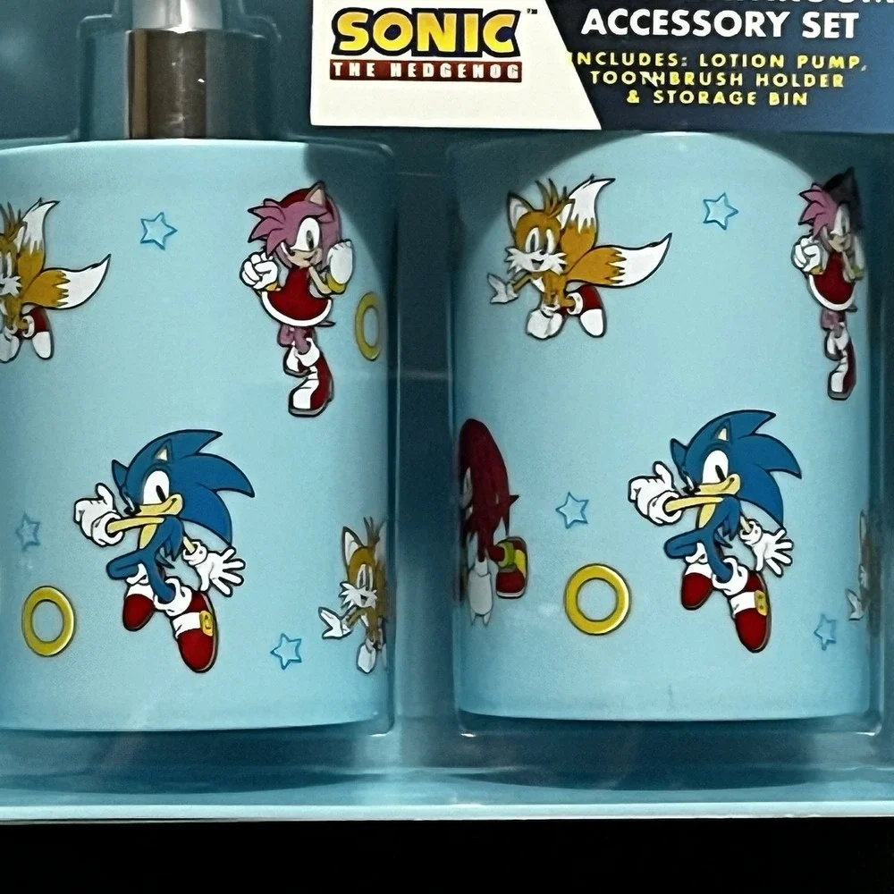 NEW Sonic 3pc Bathroom Accessory‎ Set Toothbrush Cup~Soap Pump~Storage Bin